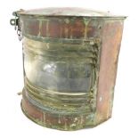 A copper corner mounted ships lantern, with moulded lens, (AF), 25cm high.