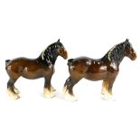 Two Beswick brown glazed Shire horses. (AF)