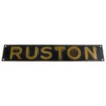 A vintage Rustons of Lincoln engineering plaque, 10cm x 59cm.