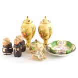A collection of ceramics, to include a pair of Aynsley Orchard Gold two handled vases and covers, a