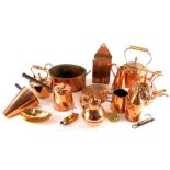 A collection of copper and brass, to include a Benham & Froud Arts and Crafts kettle, copper kettle,