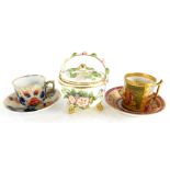 A collection of ceramics, to include a Derby porcelain potpourri basket with flower encrusted decora