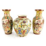 A pair of late Chinese vases, printed and painted with figures, etc., 26cm high, and a vase decorate