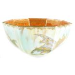 A Wedgwood butterfly lustre octagonal bowl, with opalescent decoration to the exterior and mottled o