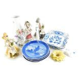 A collection of ceramics, to include a Royal Copenhagen cat, Copenhagen Christmas plates, a Lladro c