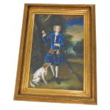 Late 20thC School. Portrait of a gentleman with a gun and a gun dog, dressed in blue, oil on canvas,