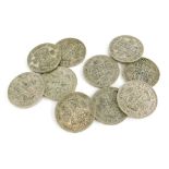 Ten various George VI half crowns, 140g.