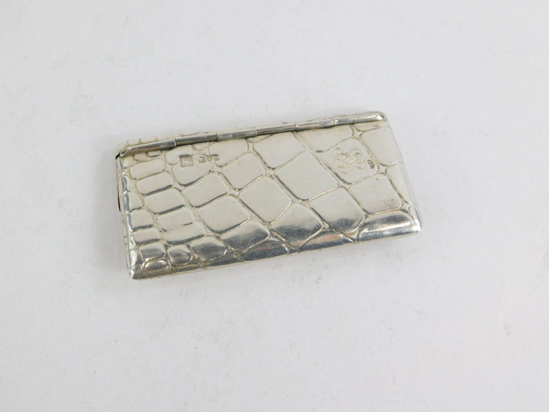 A George V silver card case, by Sampson Mordan and Co, with simulated crocodile skin decoration, ini - Image 2 of 3