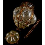 A 20thC bubbled clear glass and copper Arts and Crafts style lantern, 28cm high.