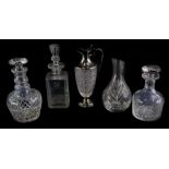 A collection of cut and other glass, to include a claret jug with silver plated mounts, a carafe, a