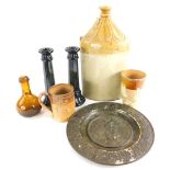 Miscellaneous items, to include a stoneware beaker and mug, a stoneware bottle stamped for H.Howse V