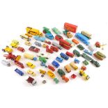 A quantity of playworn die cast vehicles, to include Dinky, Matchbox, etc.