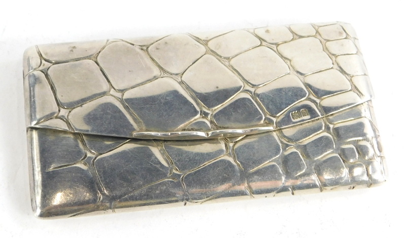 A George V silver card case, by Sampson Mordan and Co, with simulated crocodile skin decoration, ini