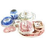 A collection of ceramics, to include a Spode Avondale tureen cover and meat dish, a Spode Pink Tower