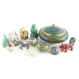 A collection of oriental items, to include a cloisonne bowl and cover, a resin figure of a seated ma