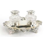 An early Victorian two bottle table inkstand, in Rococo style by Edward, John and William Bateman, o
