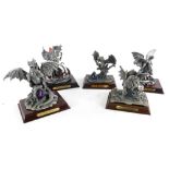 Five cast pewter Myth and Magic Figures, to include Ring of Fire, The Seven Headed Dragon, Draco Equ