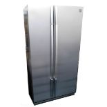 A Daewoo silver fridge freezer.