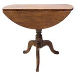 A 19thC mahogany occasional table, the drop leaf circular top on a turned column and tripod base, ad