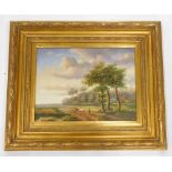 21stC School. Rural scene with cattle and sheep beside a pond, etc., 19thC style, oil on board, 29cm