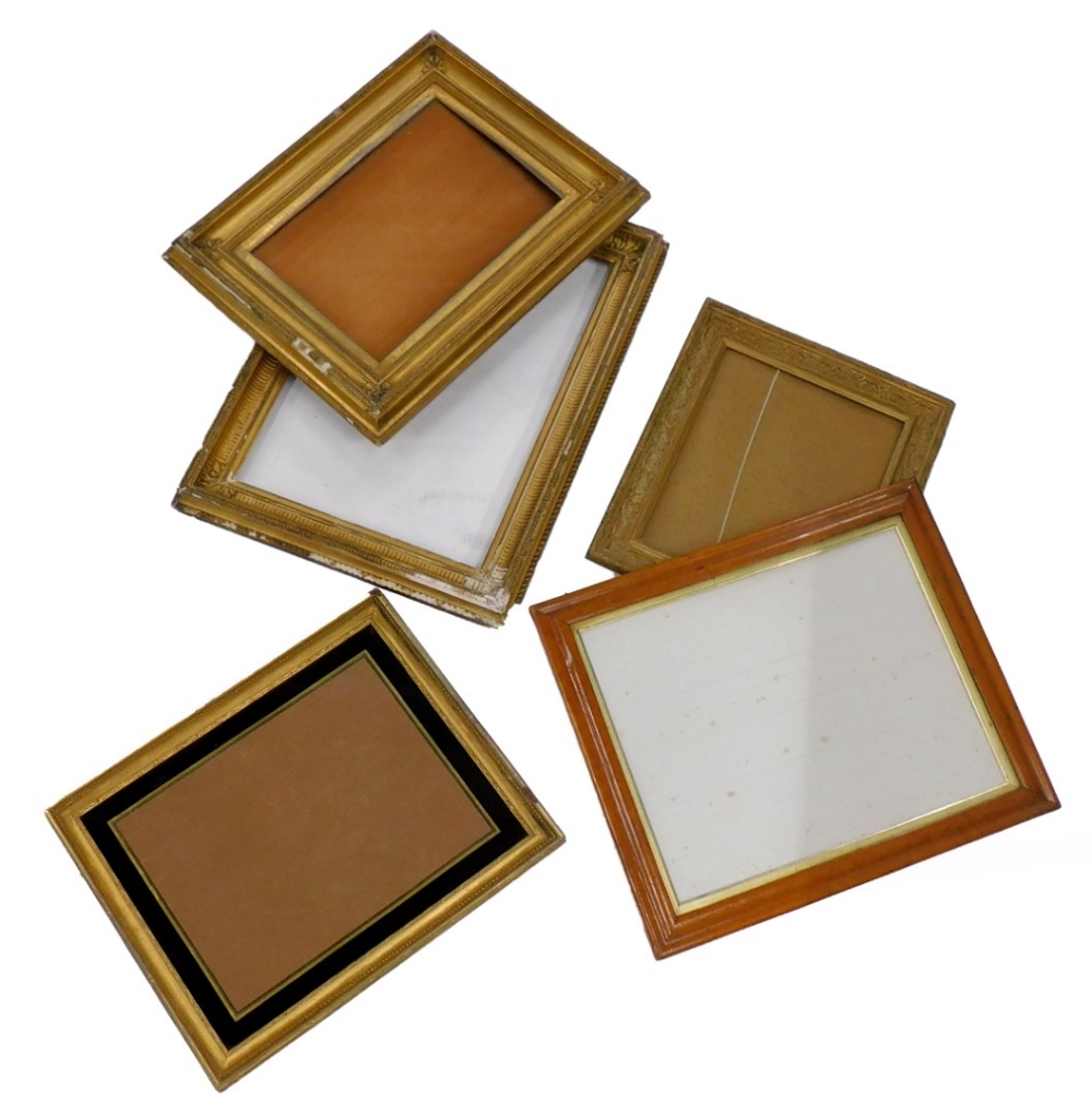 A collection of gilt gesso, birds eye maple and other picture frames, various sizes.