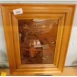 An early 20thC chrystoleum, depicting a lady before cottage with geese, in a pine frame, 26cm x 18cm