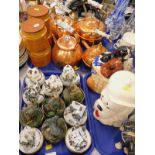 A quantity of cabinet plates, oriental style coffee cans and saucers, Hornsea lidded canisters, bras