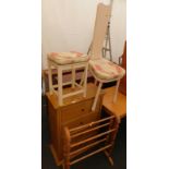 Miscellaneous furniture, to include a lightwood four drawer chest, towel rail, etc. (a quantity)