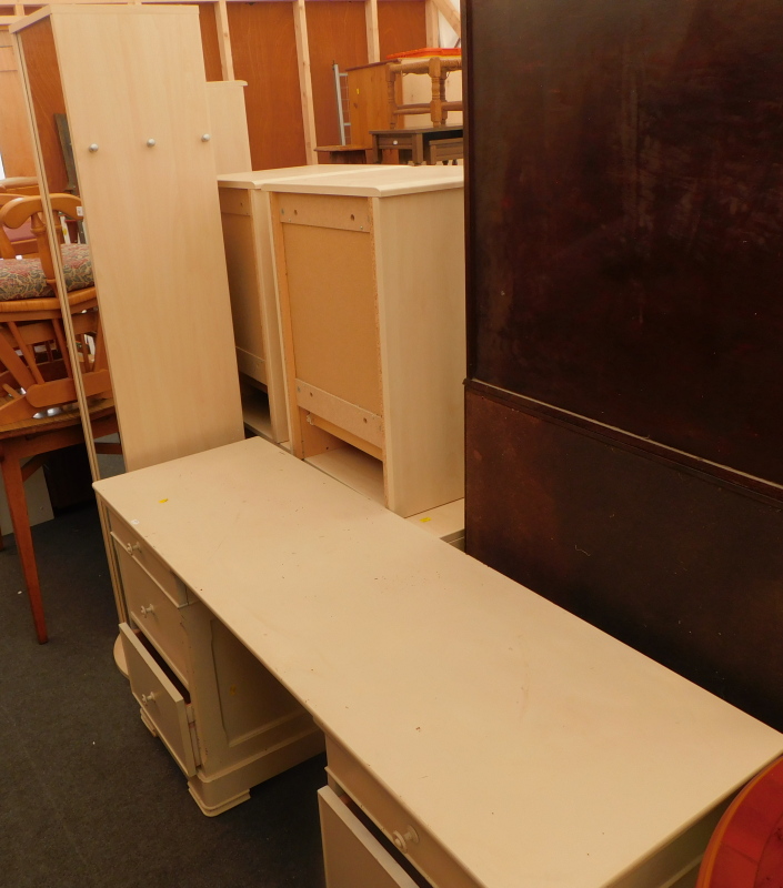 A white painted twin pedestal dressing table, and a swivel mirror. (2)