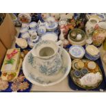 A Shelley transfer printed wash jug and bowl, a blue and white part tea service, crinoline figures,