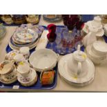 A Royal Doulton Carnation pattern part tea and dinner service, various boxed Wedgwood napkin rings,