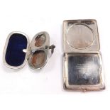 A Dubarry plated powder compact, stamped Always Handy Loose Powder Box, and a metal sovereign and ha