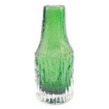 A Whitefriars green textured bottle shaped vase, 20cm high.