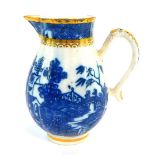 A Caughley late 18thC porcelain cream jug, having gilt and blue printed rim with sparrow beak spout,