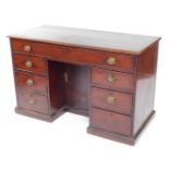 A 19thC mahogany kneehole desk, the top with a green leather insert, above an arrangement of six dra