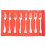Eight Dutch silver table forks, monogram engraved, assay mark for The Hague, 13.90oz.