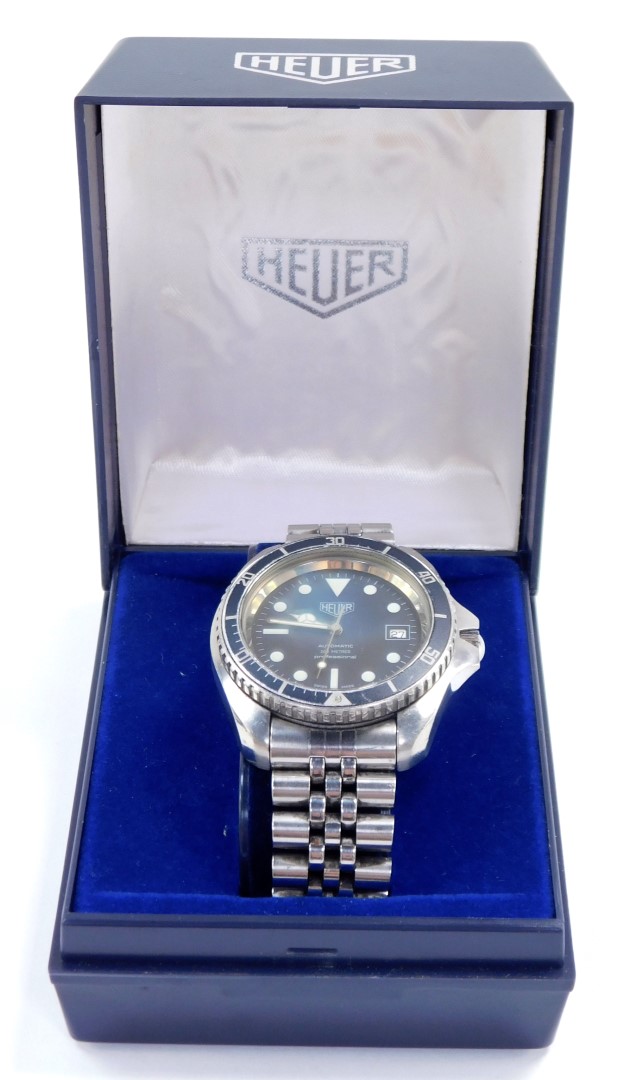 A Heuer gentleman's automatic 200m professional stainless steel case wristwatch, circular black dial