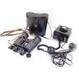 A wall mounting telephone with bells, and a cased pair of Russian Ewoe 7x50 binoculars. (2)