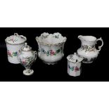 A group of Aynsley porcelain decorated in the Pembroke pattern, comprising a jardiniere, milk jug, t