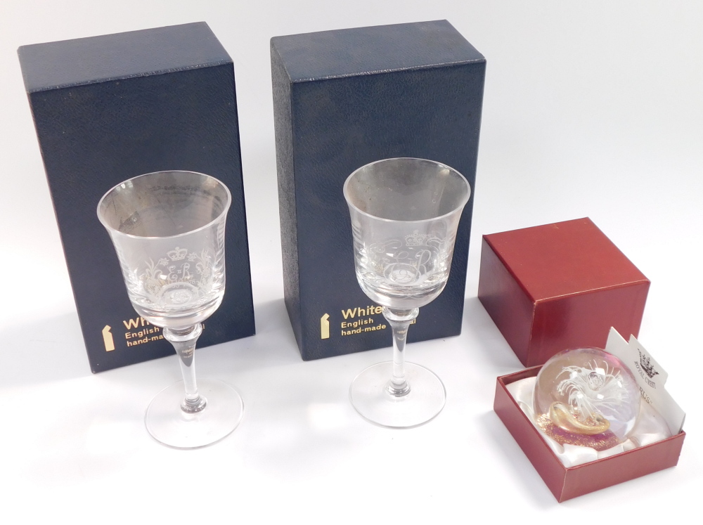 Two Whitefriars crystal wine glasses for the 1977 Silver Jubilee, boxed, and a Royal Crest Cirus box - Image 3 of 3