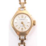 A Regency 9ct gold cased lady's wristwatch, circular silvered dial bearing Arabic numerals at 12 and