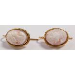 A pair of gold plated on silver and shell cameo earrings, bust portraits of ladies.
