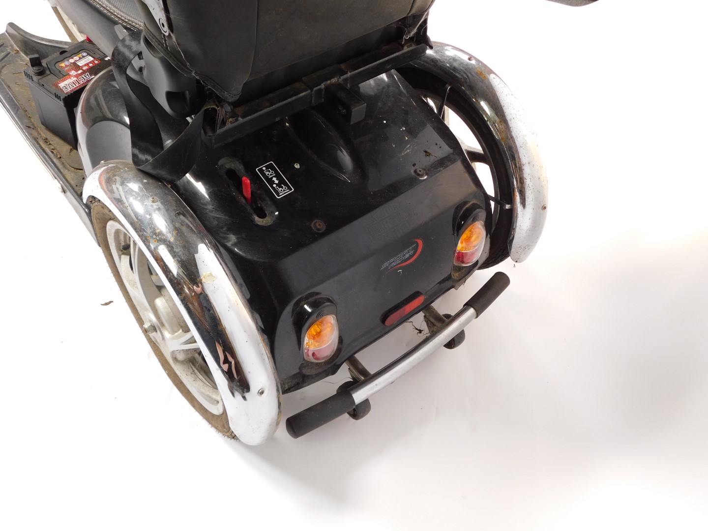 A Sportrider Mobility Scooter, black framed, three wheels, with battery. - Image 5 of 5