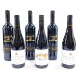 Three bottles of Casella Reserve The Black Stump Shiraz 2016, two bottles of Cuvee Du Vatican Cote d