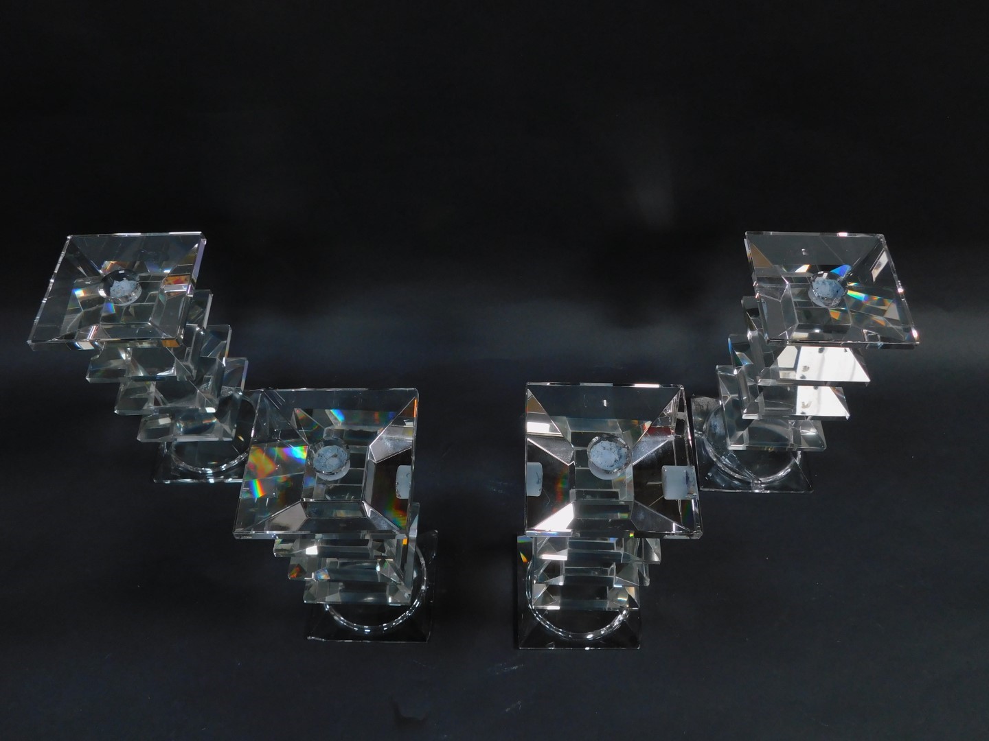 A set of four cut glass candlesticks, of five sectional form, 22.5cm high. (AF) - Bild 2 aus 2