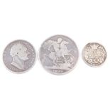 A George IV silver crown 1822, a William IV half crown 1836 and a shilling 1835. (3)