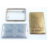 A BOAC Perspex and brass framed cigarette case, 11cm high., a brass cigarette case engraved with the