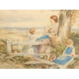 A Nash (British, 19thC). Pastoral country scene with a mother and daughters, watercolour, signed, 24