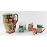 A Beswick Merry Wives of Windsor moulded jug, Beswick Mr Micawber and Pecksniff character jugs, Roya