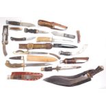 Assorted knives and bayonets, including Kukris. (a quantity)
